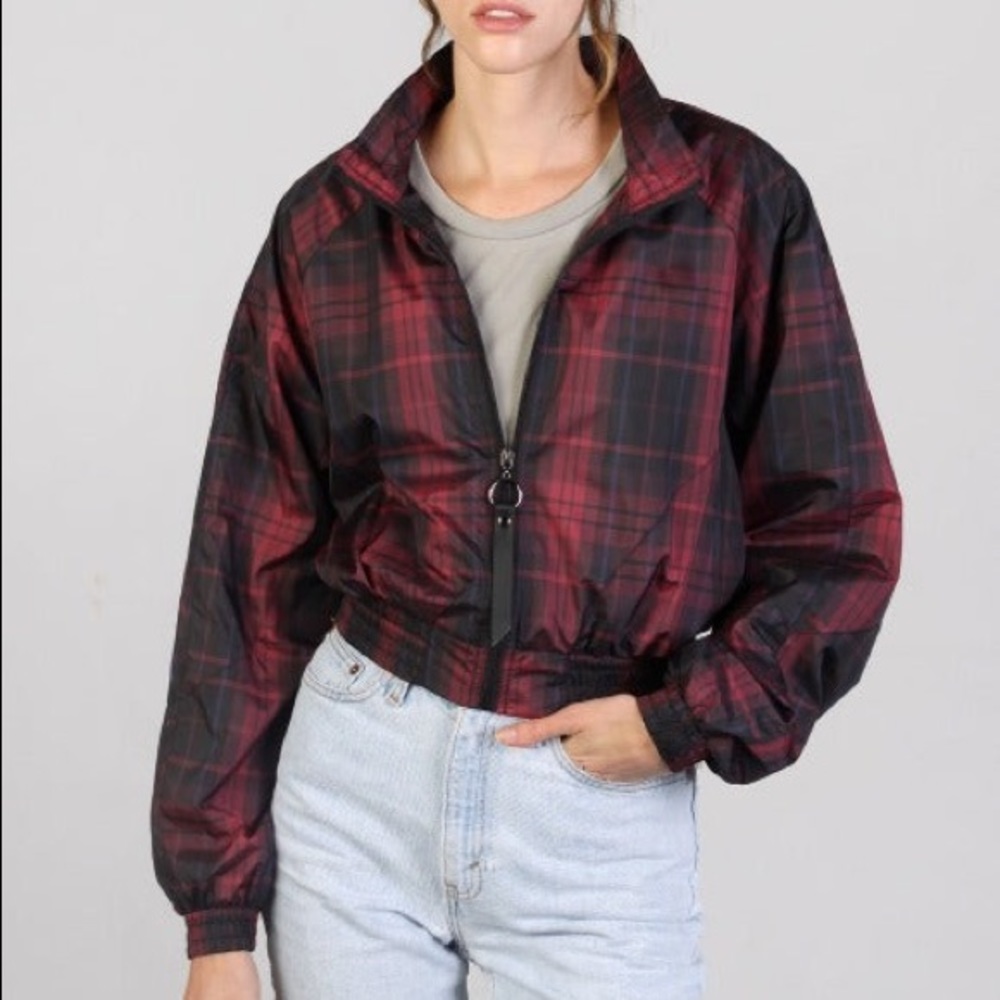 Zip Up Plaid Windbreaker